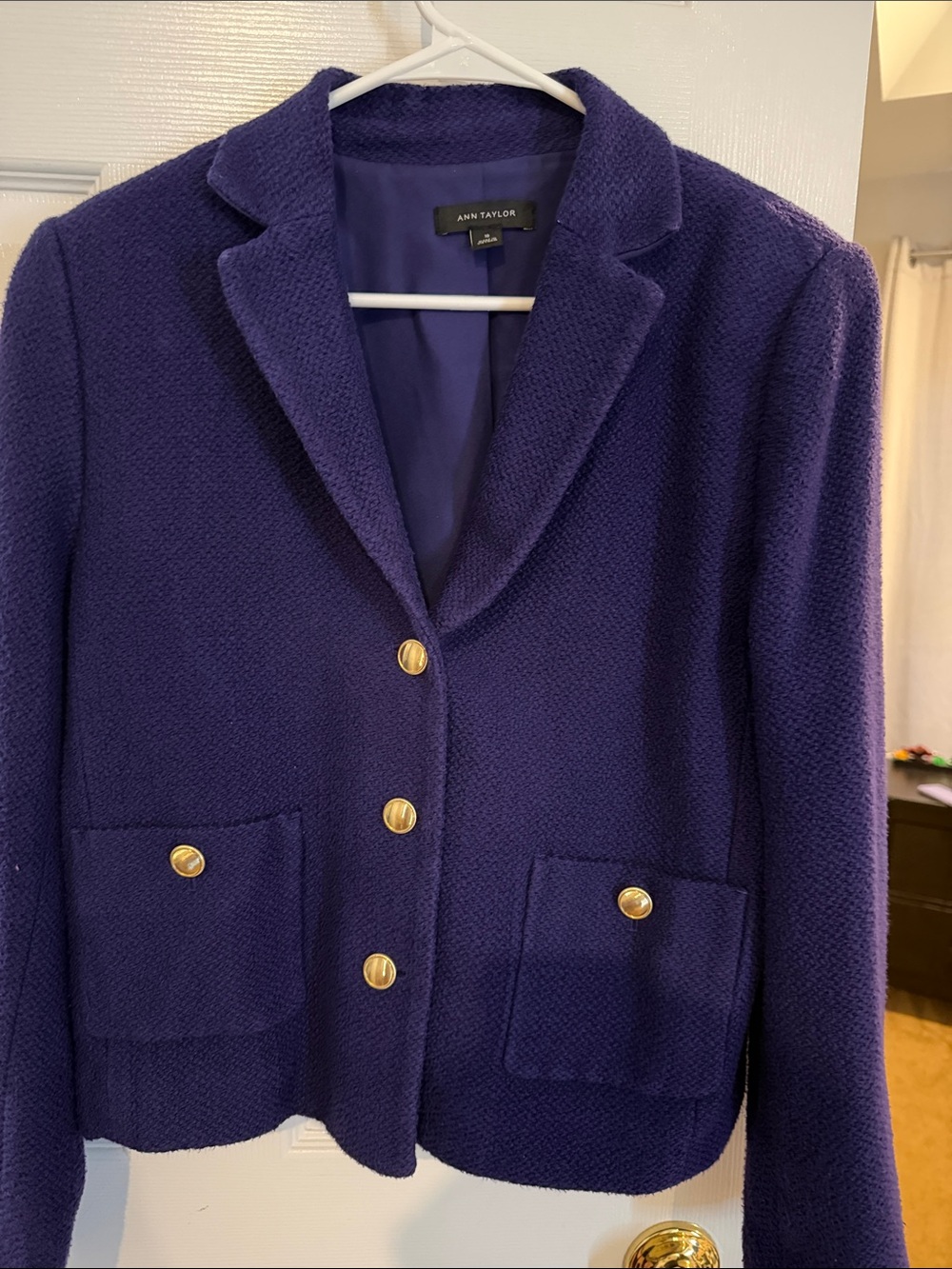 Ann Taylor Purple Textured Blazer with Gold Buttons